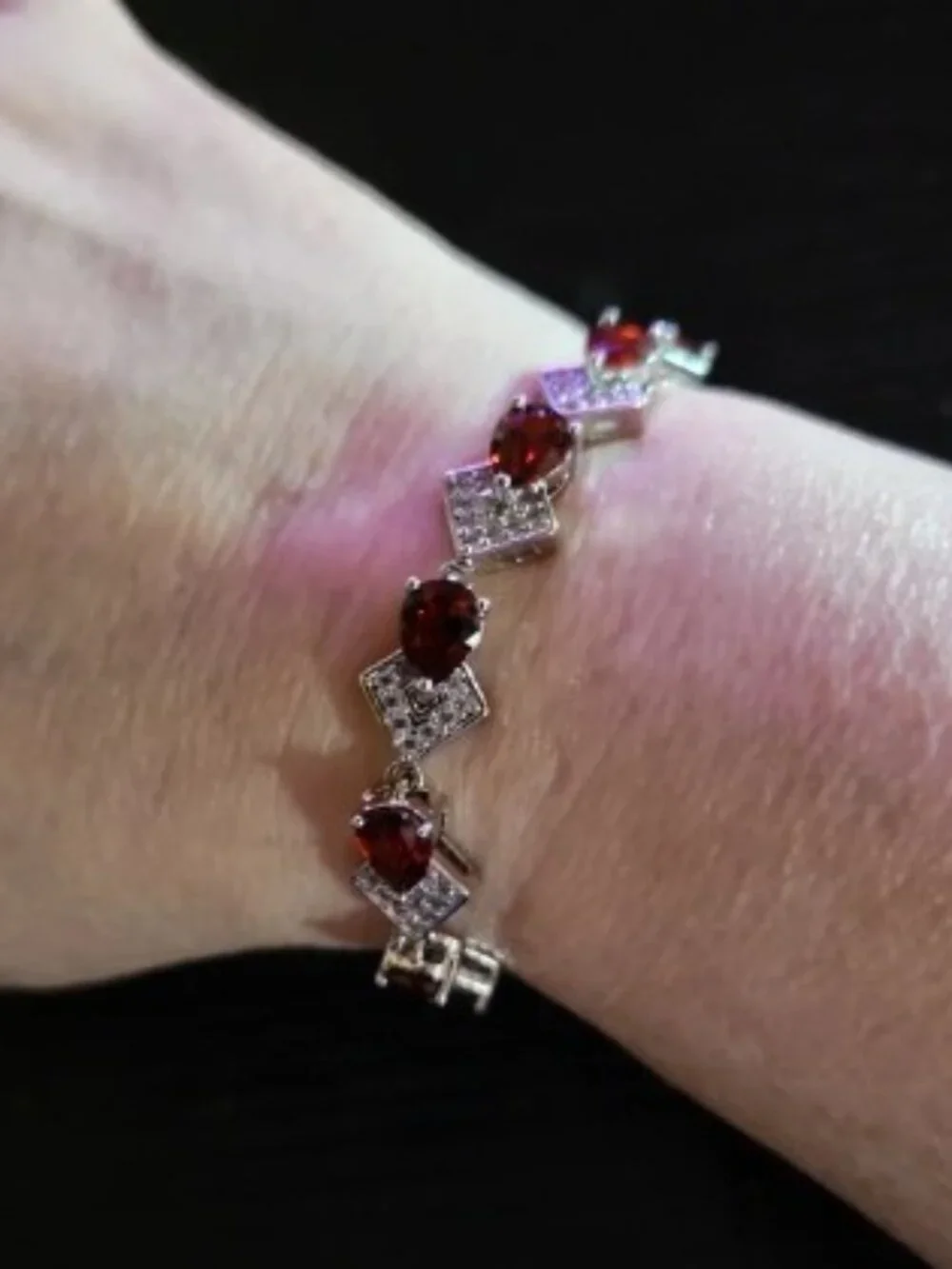 Silver Bracelet with Deep Red Garnet Stones